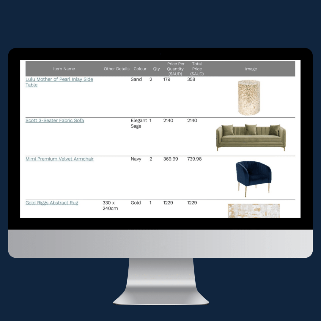 Art Deco Glam Living Room e - Design Pack - My Interior Designers | Online Interior Design Australia