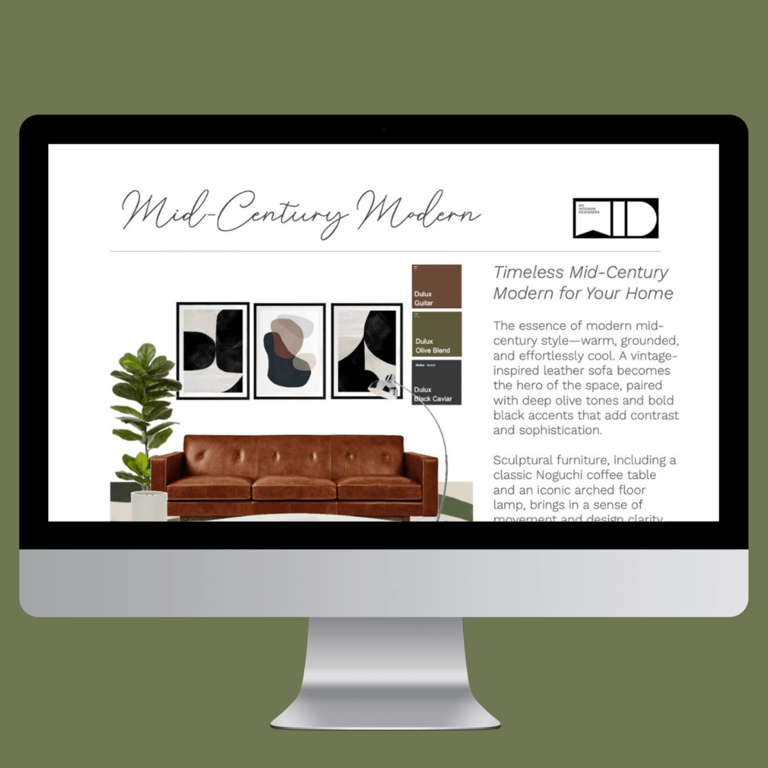 Mid - Century Modern Living Room e - Design Pack - My Interior Designers | Online Interior Design Australia