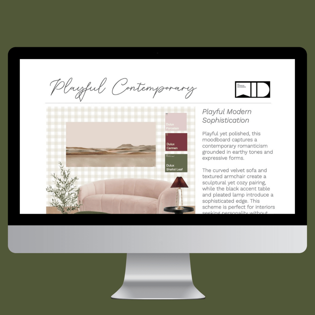 Playful Contemporary Living Room e - Design Pack - My Interior Designers | Online Interior Design Australia