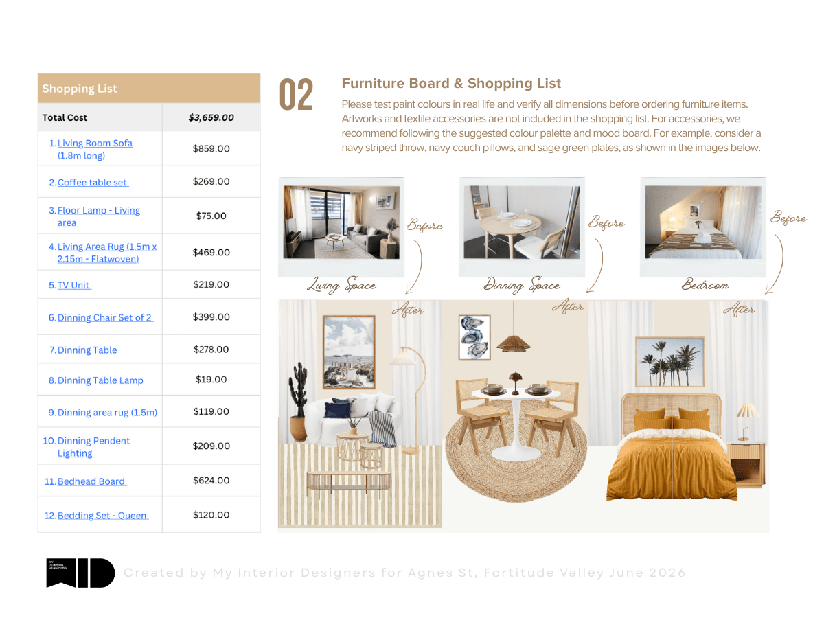 Short - term rental / Airbnb Interior Design Pack - My Interior Designers | Online Interior Design Australia