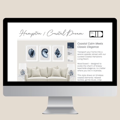 The Hamptons Coastal Living Room | Your Free e - Design Pack - My Interior Designers | Online Interior Design Australia