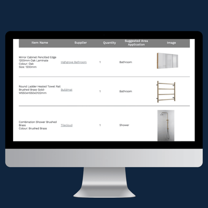 The Navy Statement Bathroom | Product and Material FF&E e - Design Pack - My Interior Designers | Online Interior Design Australia