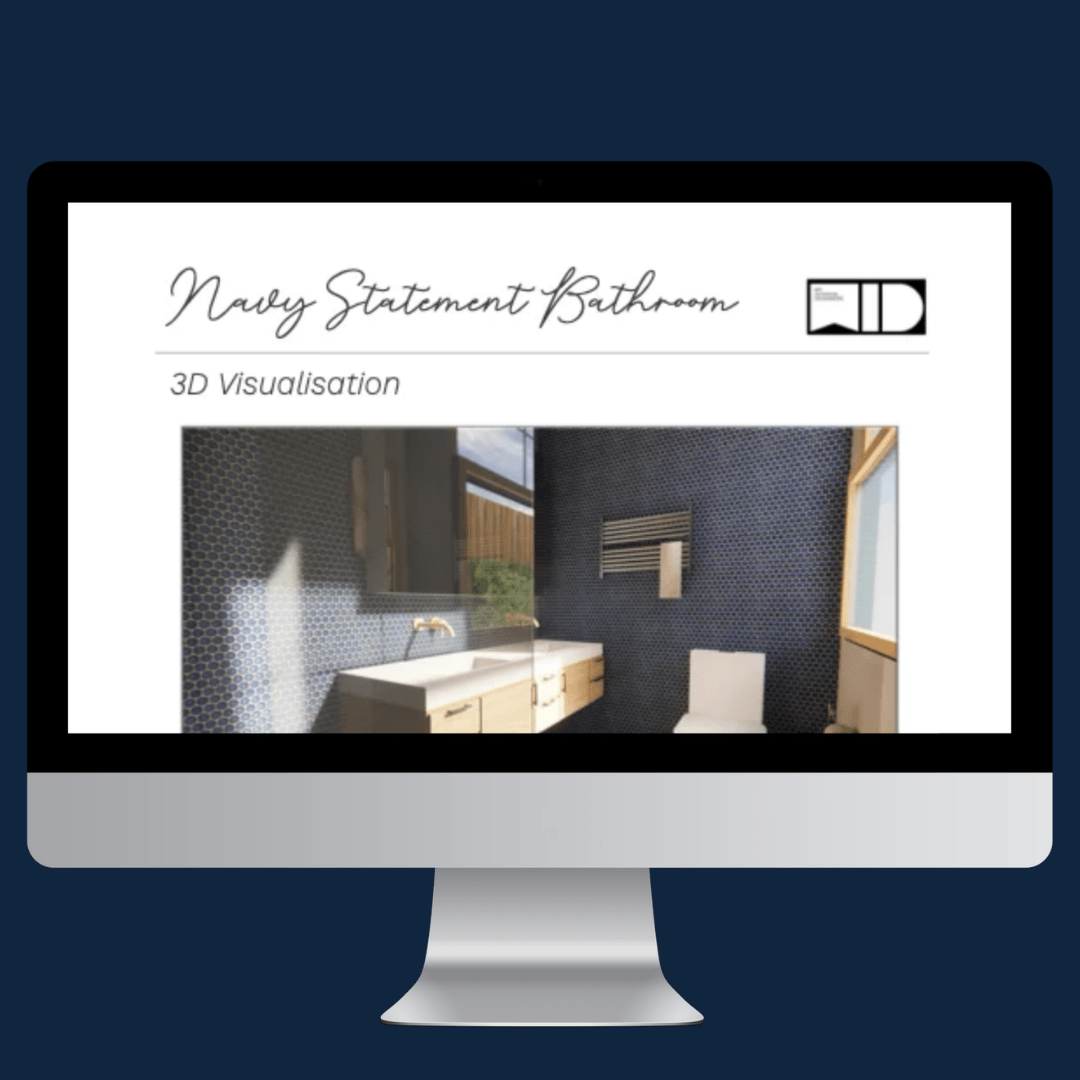 The Navy Statement Bathroom | Product and Material FF&E e - Design Pack - My Interior Designers | Online Interior Design Australia