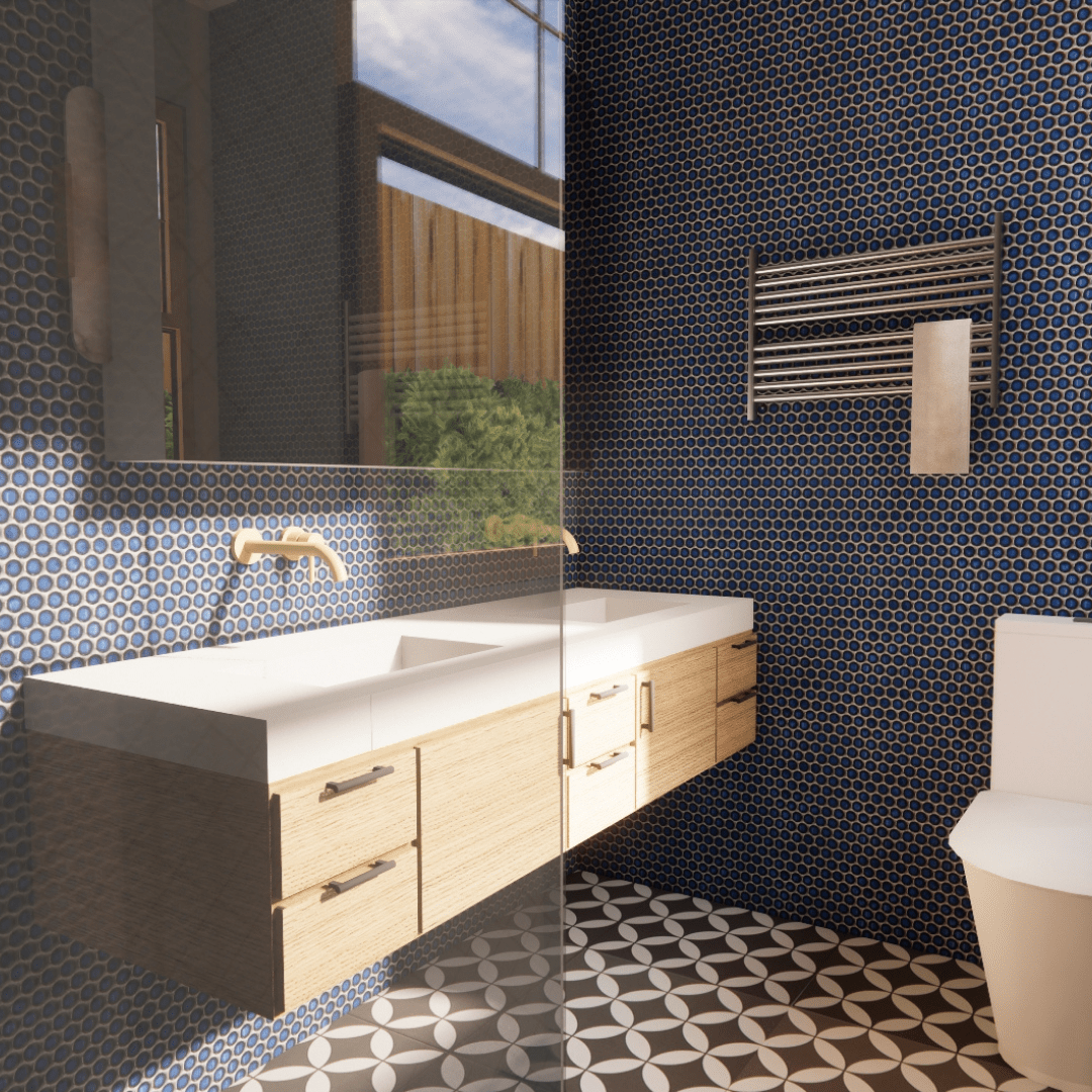 The Navy Statement Bathroom | Product and Material FF&E e - Design Pack - My Interior Designers | Online Interior Design Australia
