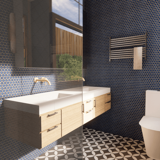 The Navy Statement Bathroom | Product and Material FF&E e - Design Pack - My Interior Designers | Online Interior Design Australia